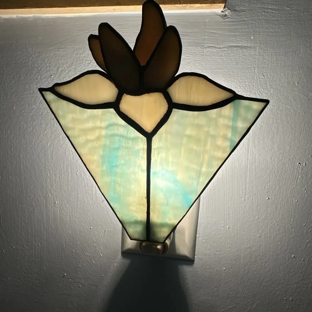 Vintage Night Light Handmade Stained Glass Flower Wall Plug In Extra Large